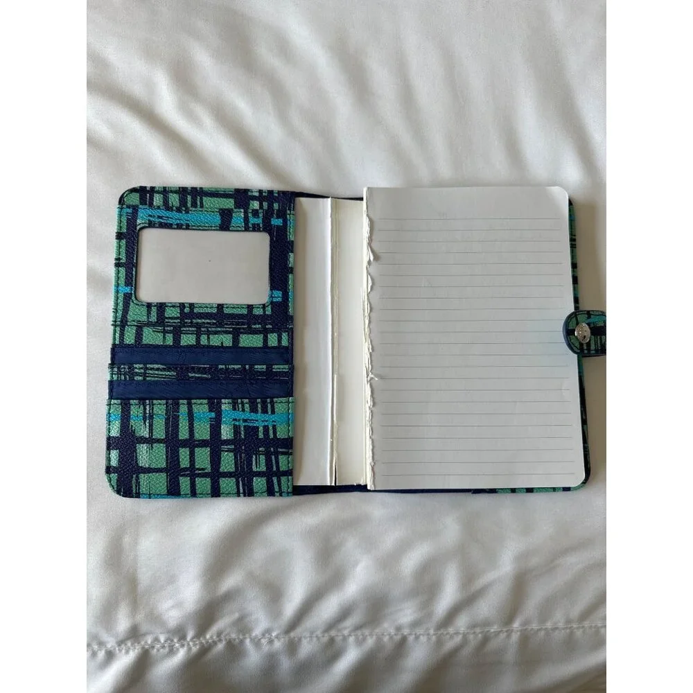 Vera Bradley Navy/Teal Art Plaid Snap Close Journal Notebook